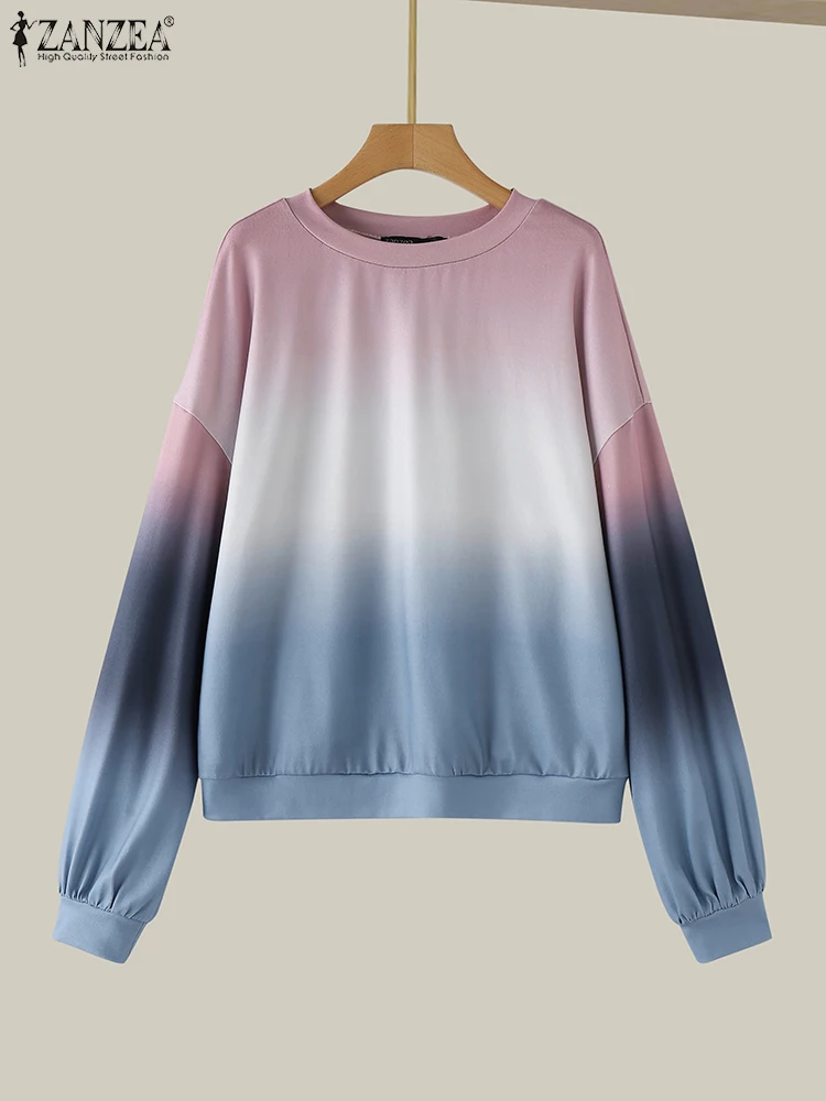

ZANZEA Plus Size Sweatshirts Women Long Sleeve Autumn Fashion Hoodies Gradient Color Round Neck Causal Loose Pullovers 2025 5XL