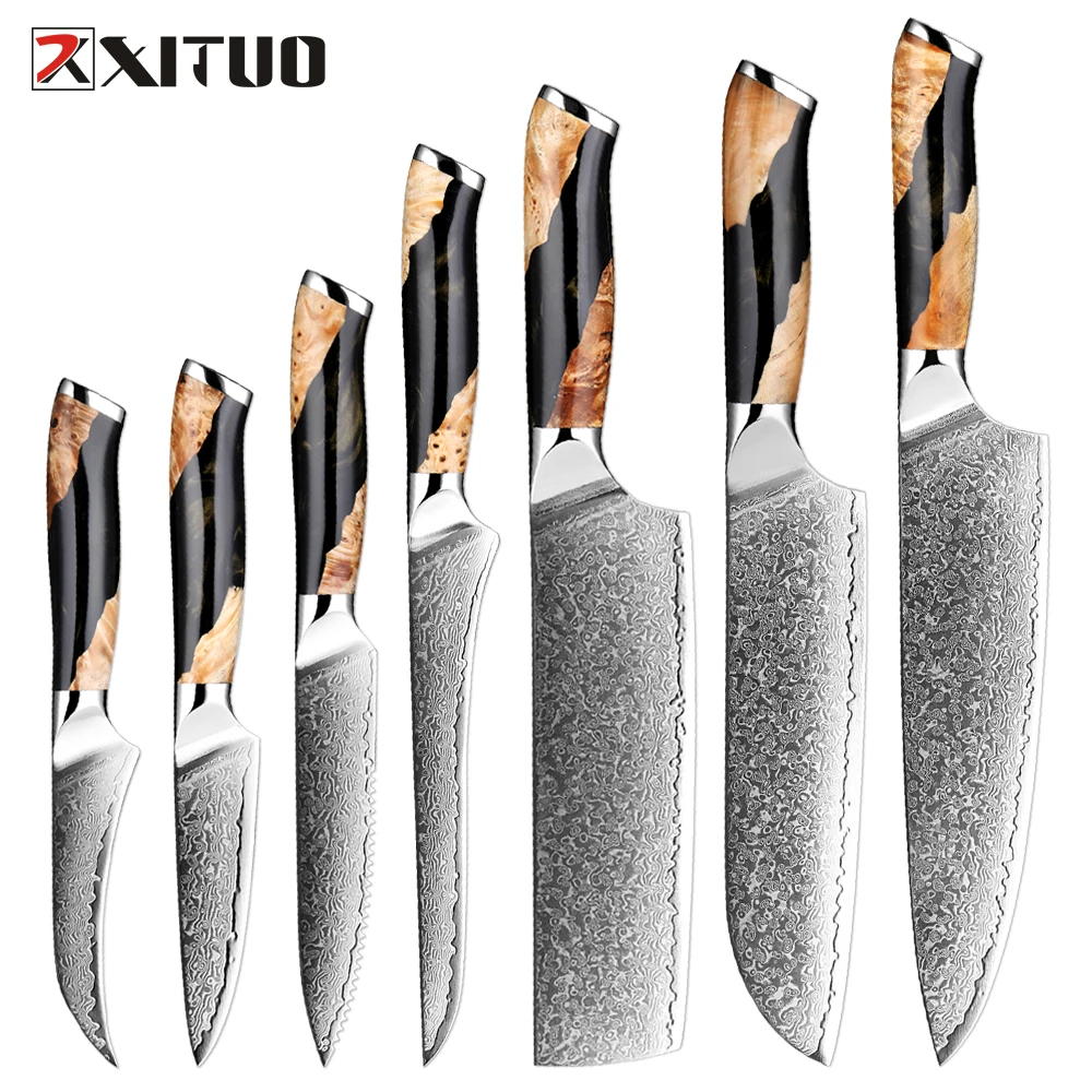 

Damascus Chef Knife Set 1-5Pcs Razor Sharp Kitchen Knives, Cleaver, Santoku, Boning & Fruit Knives with Ergonomic Handle