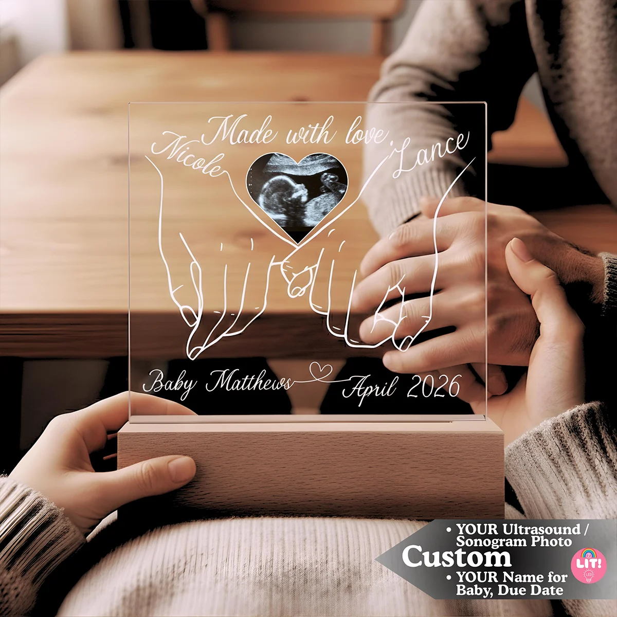 Personalized Baby Ultrasound Photo Acrylic Plaque, Baby Announcement, First Fathers Day Gift for New Dad, Pregnancy Gift for Hus