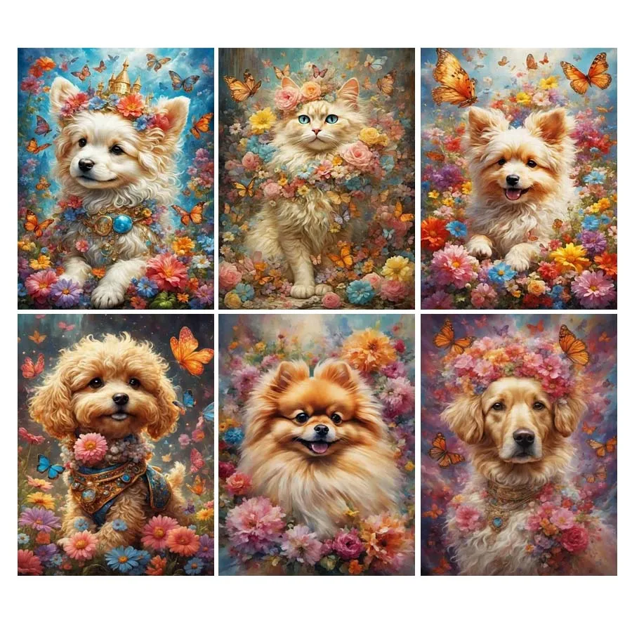 

Diy Diamond Painting Cross Stitch New Collection Dog And Cat Full Mosaic Art Rhinestone Embroidery Pet Animals Flowers Picture