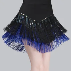 Women 3 Tiered Tassel Latin Dance Skirt New Adult Female Tassel Sequined Ballroom Salsa Tango Rumba Dance Performance Costume