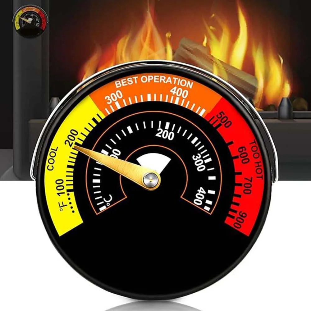 1pc Fireplace Thermometer With Large-Dial Magnetic Attachment Temperature Monitoring Wood Stove Magnetic Thermometer