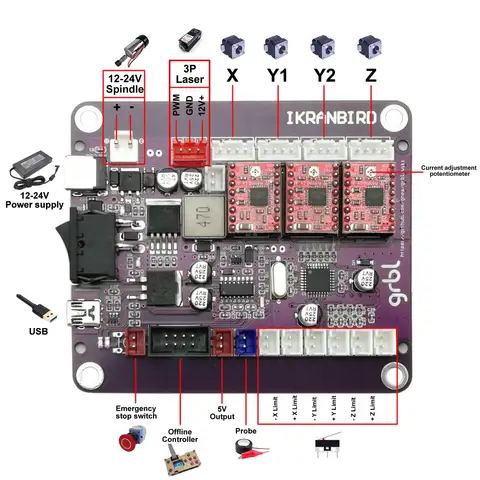IKRANBIRD Grbl 1.1 3-Axis CNC 3018 Controller with Switch, DIY USB Laser Engraving Machine Control Board