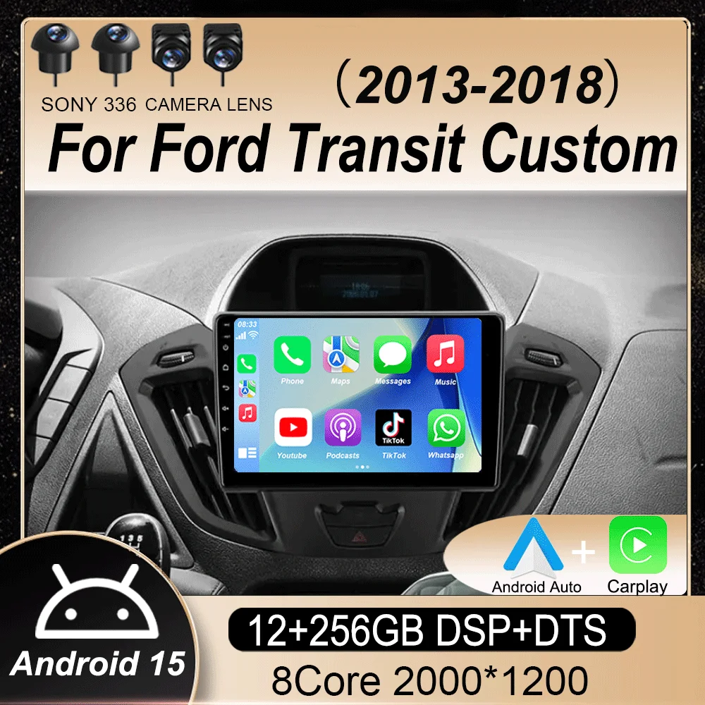 Android15 Carplay Auto WIFI+4G Car Radio For Ford Transit Custom 2013-2018 Multimedia GPS Video Player Stereo 2din Head Unit DSP