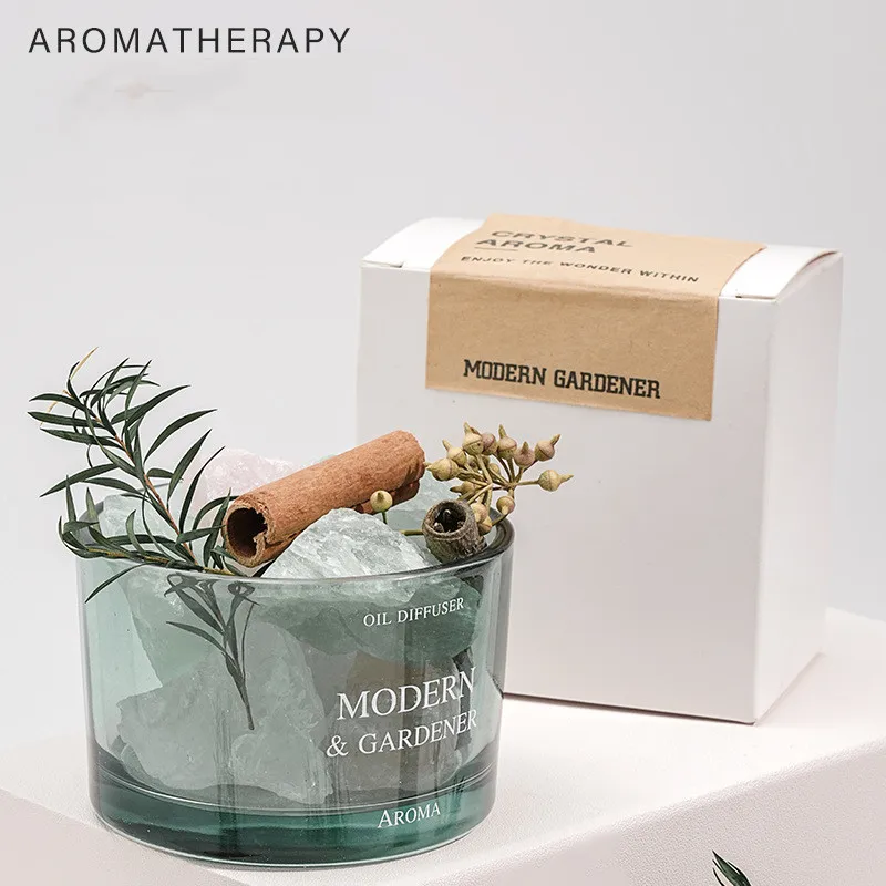 مجموعة زينة عطرية كريستالية منزلية بدون نيران مع أحجار ناشرة للزيوت العطرية - رائحة الياسمين لغرفة النوم وغرفة المعيشة