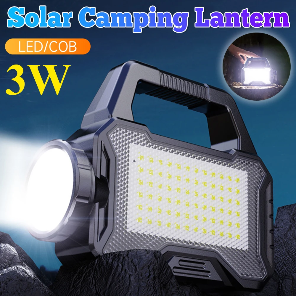 

Ручной солнечный прожектор для кемпинга, перезаряжаемый фонарь типа COB, аварийный аккумулятор, широкоугольное боковое освещение для пеших прогулок в рыбе