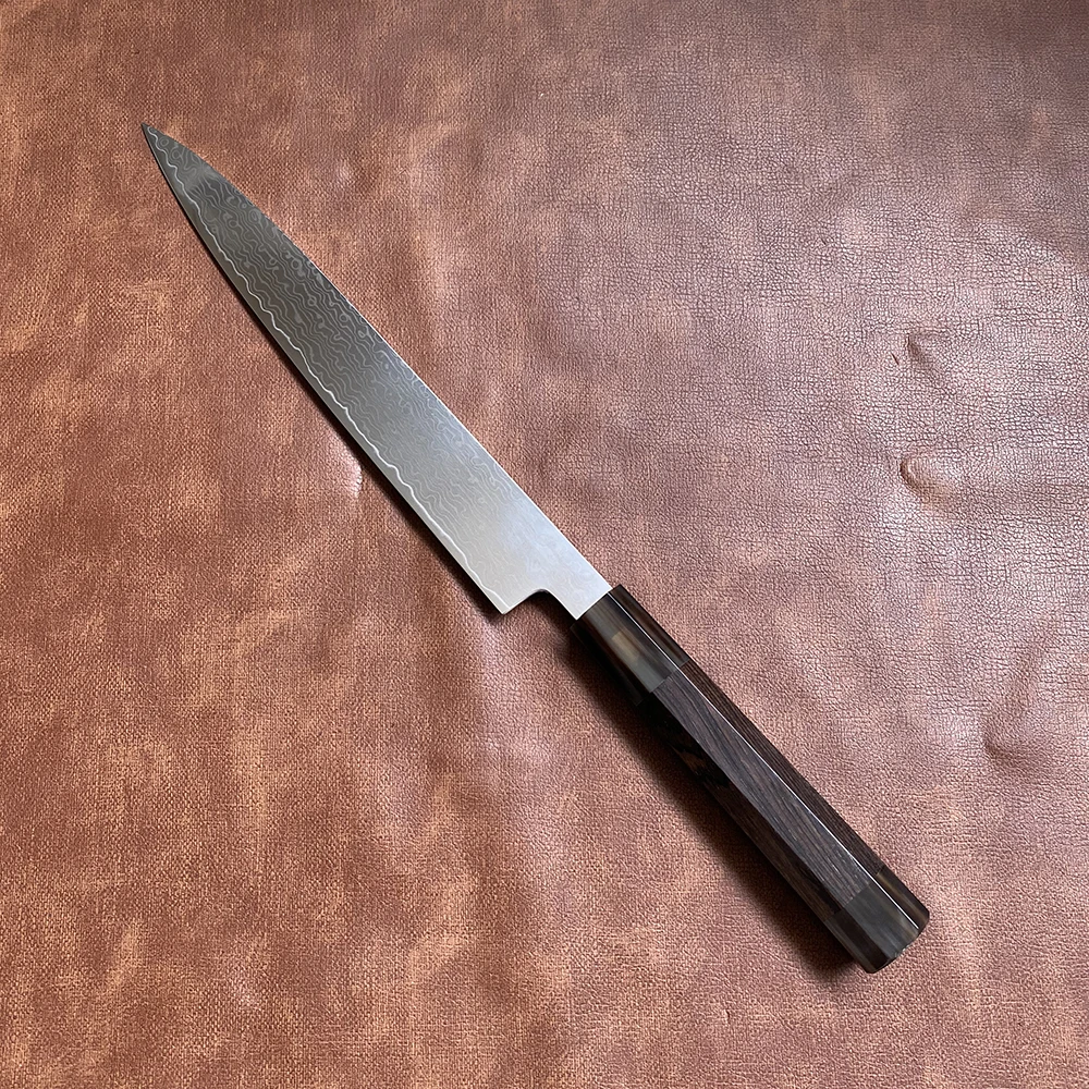 Sashimi Knife Single-edged Blade Damascus VG10 Steel Sharp Chef Cleaver Slicing Sushi Japanese Kitchen Knife Ebony & Horn Handle