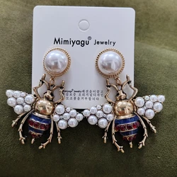 Big Crystal Pearl Animal Bee Drop Dangle Earring Jewelry For Women
