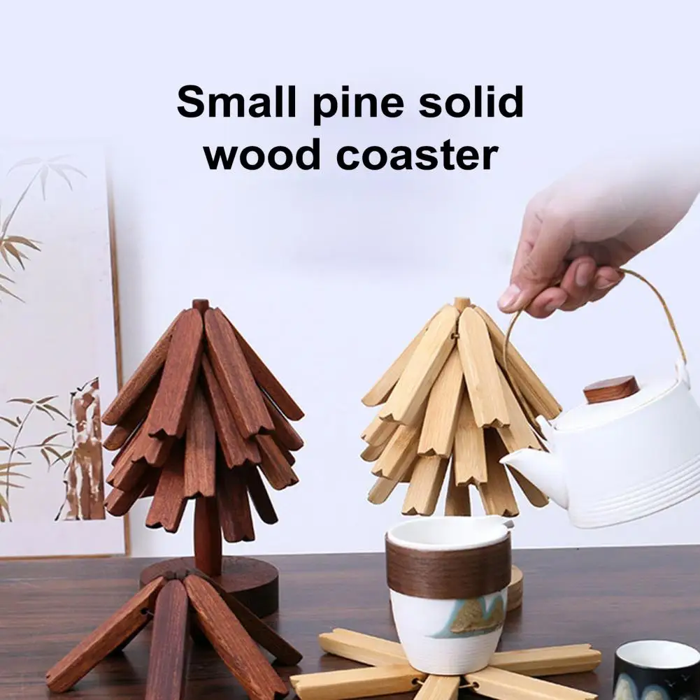 Platos de madera para ollas calientes, almohadillas calientes de madera hechas a mano, juego de salvamanteles de madera con diseño en forma de árbol para platos calientes para cocina
