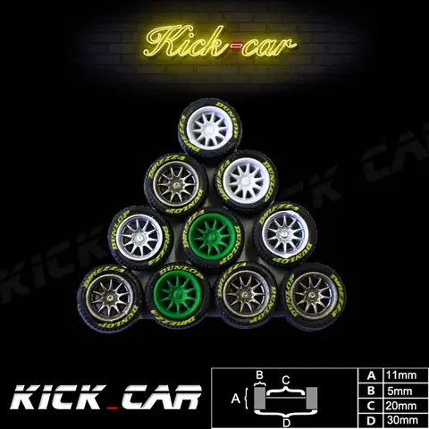 Kickcar 1/64 ABS 휠, 고무 타이어 타입 2 변형 부품, 레이싱 차량 장난감, 핫휠 Tomica