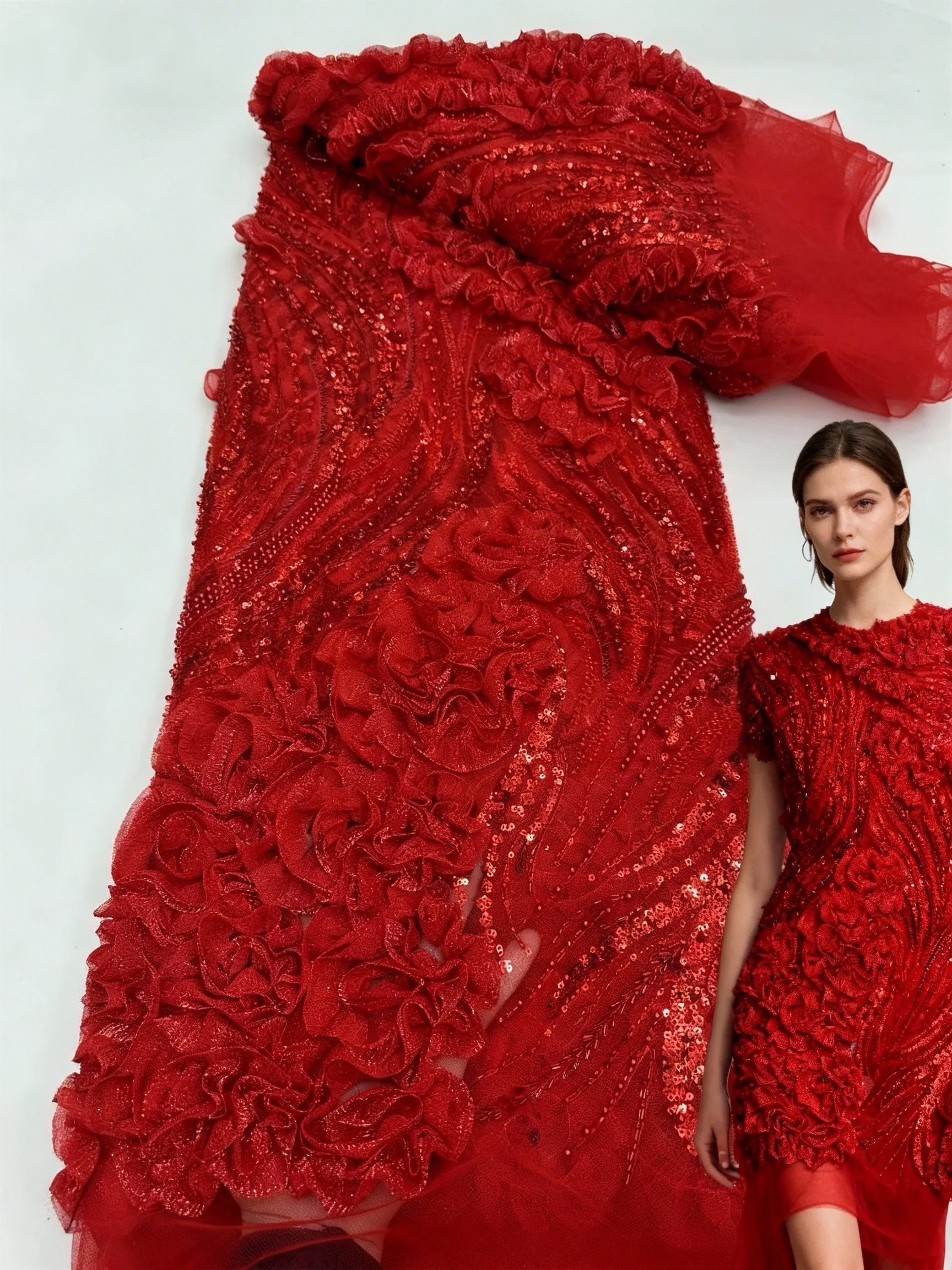 

Red African 3D Flower Lace Fabric 2026 High Quality Beads Sequins Lace Material French Nigeria For Women Christmas Party Wedding