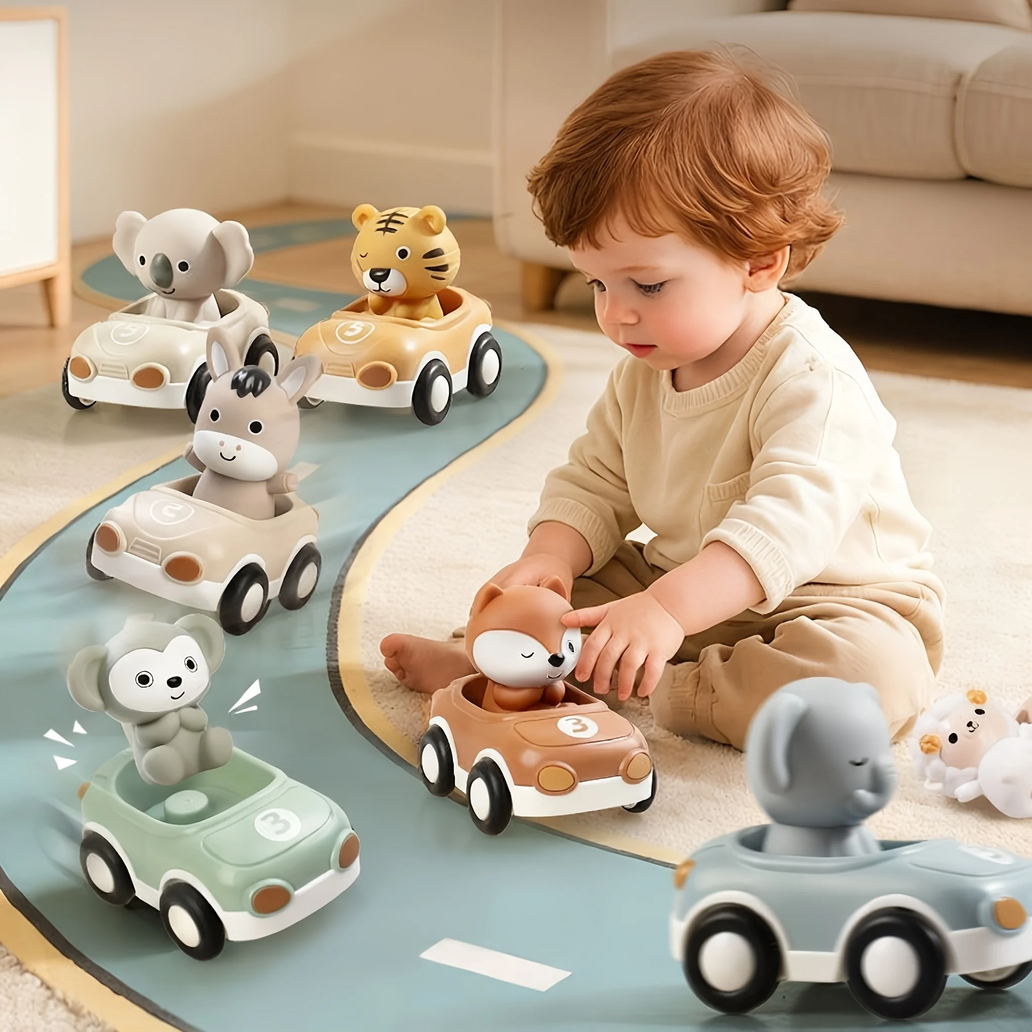 6pcs/set Kids' Inertial Sliding Animal Car | Detachable Soft Rubber Squishy Finger Cot, Baby Car Toy for Boys & Girls