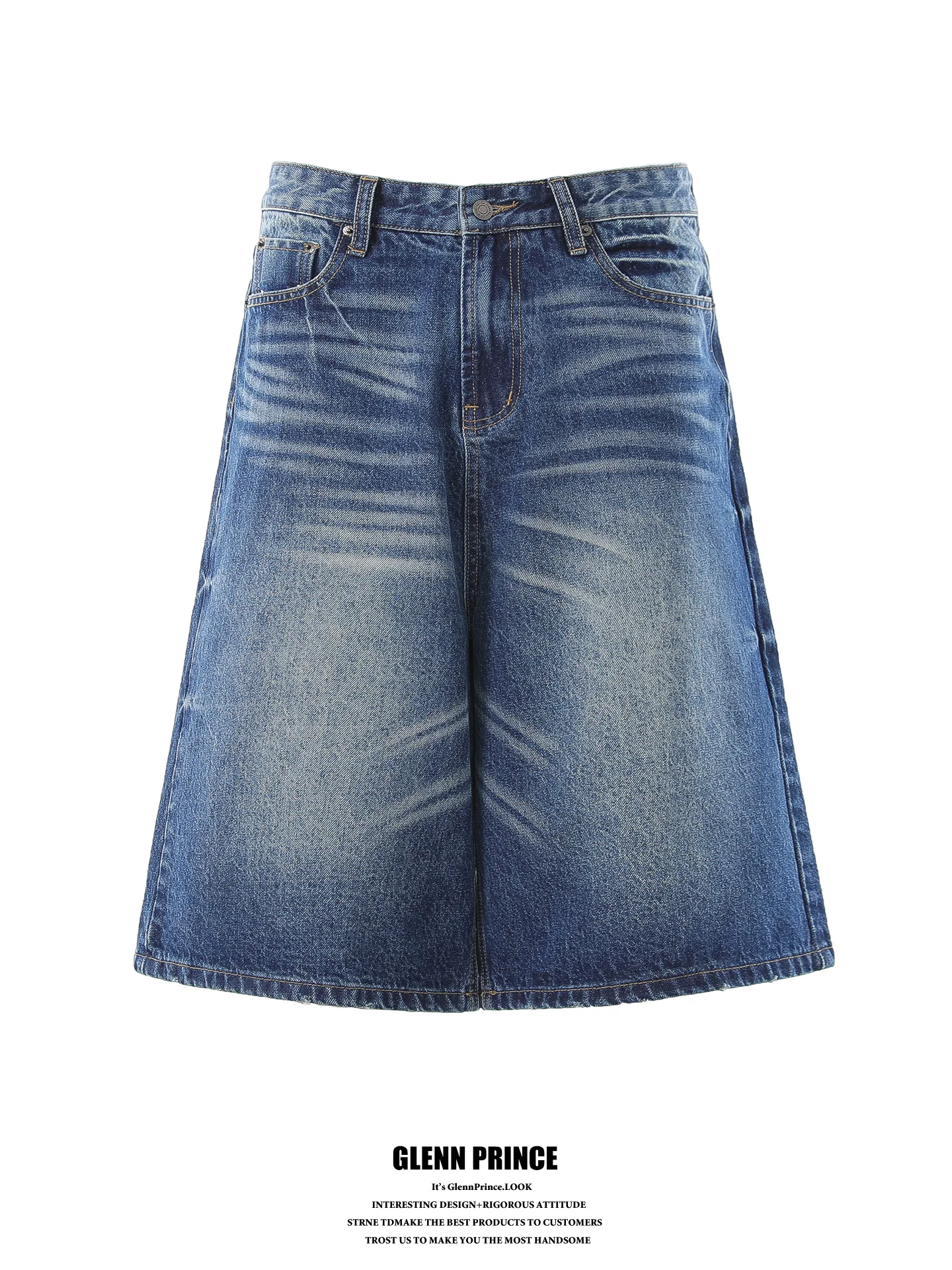 

Loose Fit Retro American Washed Wide Leg Seven-Foot Jeans Men Summer New Style Slimming Denim Shorts Casual Straight Tube Pants