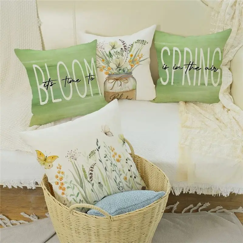 AS94-Spring Pillow Covers 18X18 Set Of 4 Spring Decorations Farmhouse Throw Pillow Home Sofa Decor Cushion Case