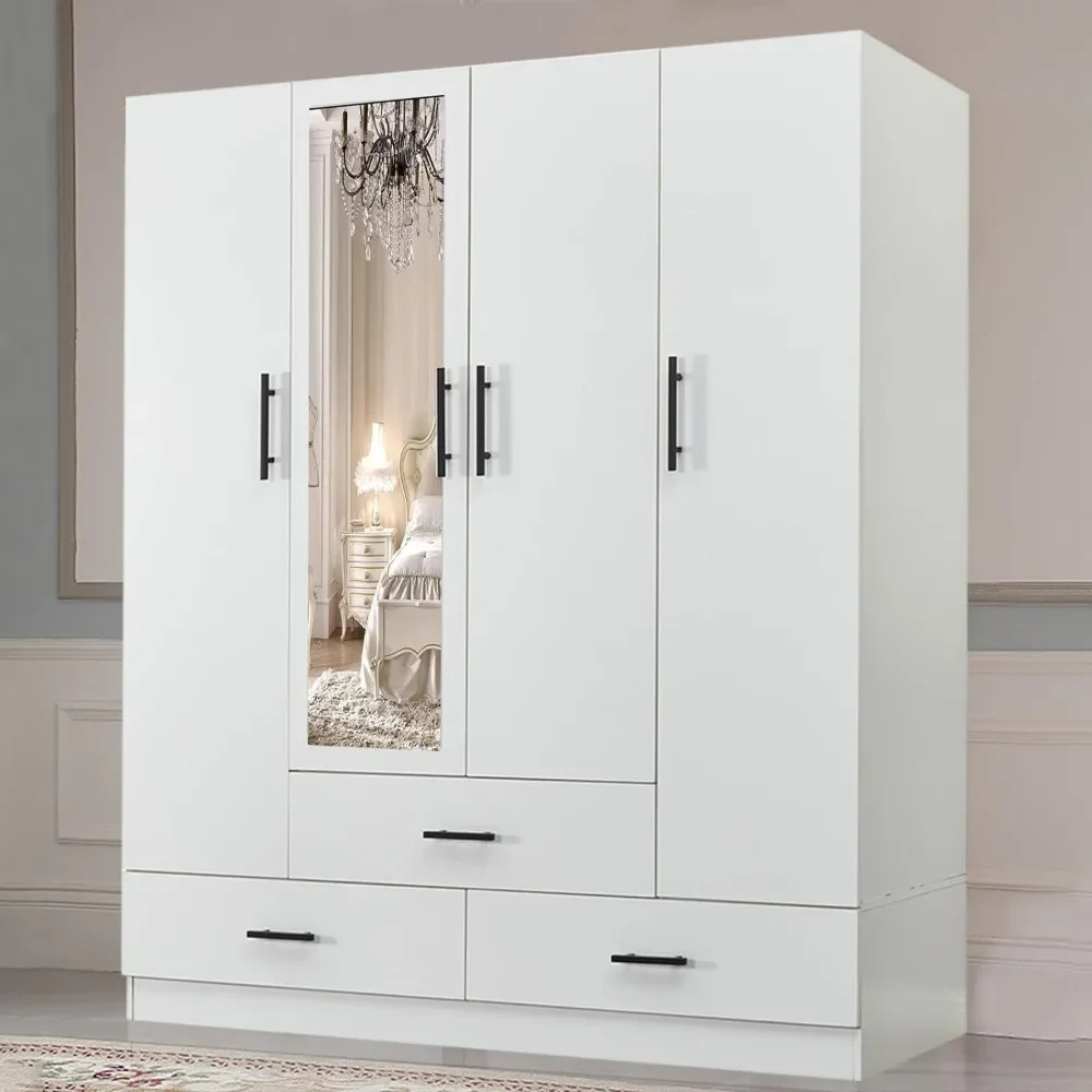 Armoire Wardrobe Closet:4 Doors and 3 Drawers with Mirror,Armoires and Wardrobes Wood Cabinet Closet Organizer System