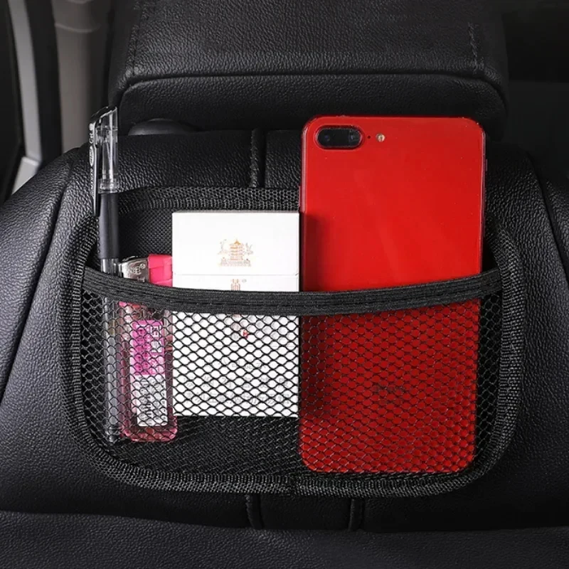 Car Leather Mesh Bag Oxford Fabric Storage Net Bags Car Interior Organizer Phones Coins Keys Storage Auto Stowing Tidying Tools