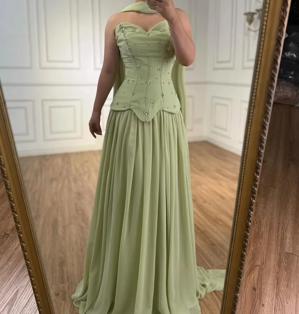 

Customized Chinese Style Chiffon Pleat Sequined A-line Sweetheart Long Dresses Bespoke Occasion Party Formal Pastrol