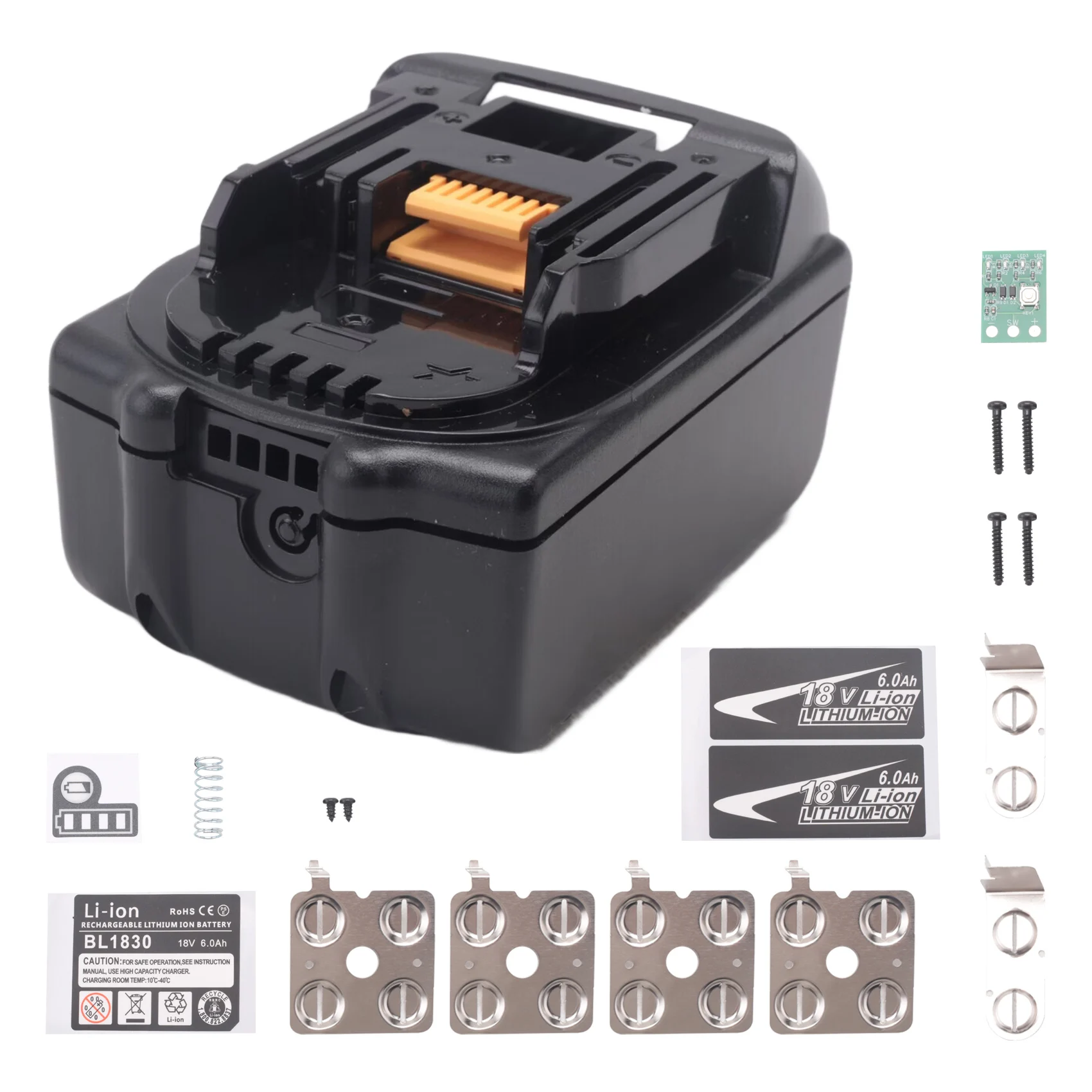 A03F BL1830 Li- Battery Case for 18V, 18650 Battery Shell with BMS PCBA Balance Charging Protection Board, LED Indicator for