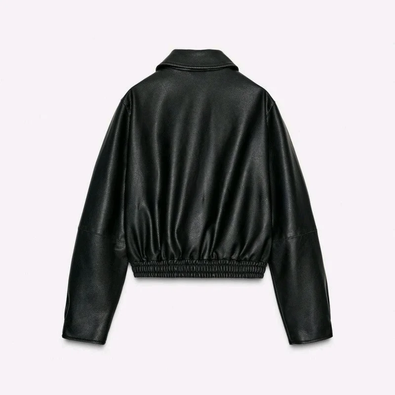 جديد الخريف المرأة دراجة نارية Sle ort Jaet ملابس خارجية طويلة Sve بولي Leather الجلود محاكاة غطاء طوق سستة إغلاق Casu...