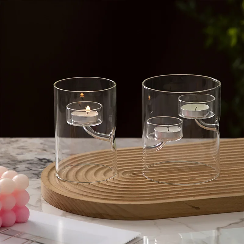 Portavelas  cristal hueco  huracano cilíndrico europeo, candelabro a prueba  viento para cena, decoración creativa para el