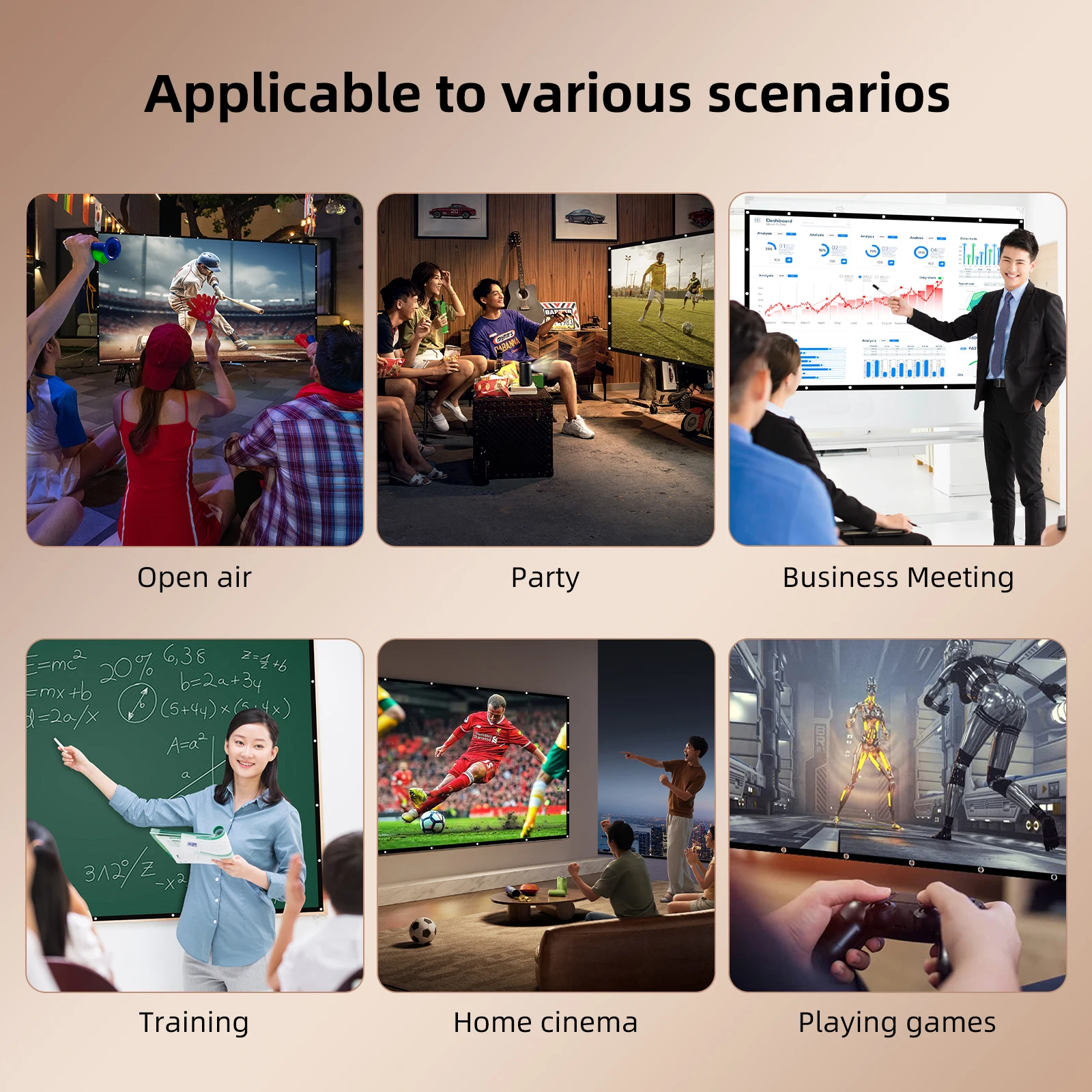 Salange Projector Screen 100 inch 120 inch 150 Portable Foldable for Home Theater Outdoor Indoor Double Side projection screens