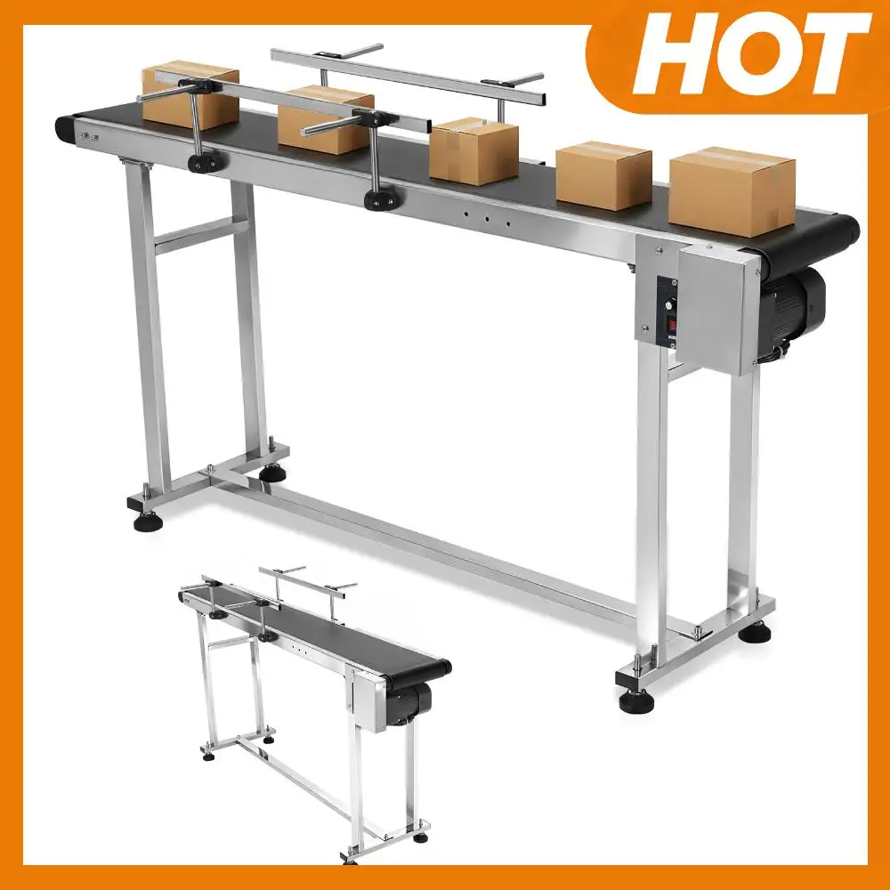 

Ленточный конвейер 59x7.8 дюймов с рамой из нержавеющей стали, двойными защитными ограждениями и регулируемой скоростью для промышленной транспортировки