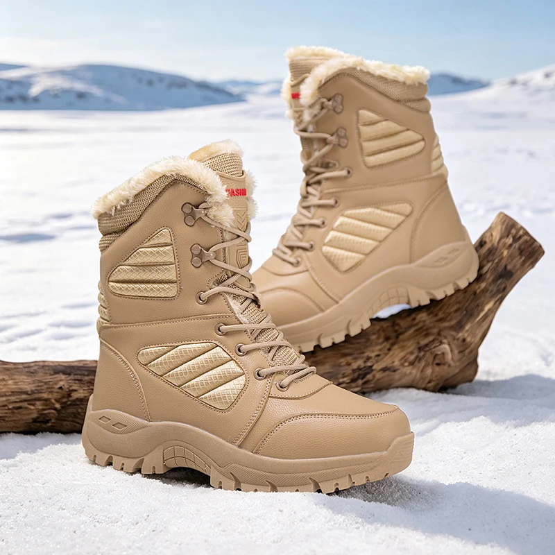 Men's high-top casual cotton boots winter warm plush outdoor cross-country anti slip jungle combat training boots hiking boots