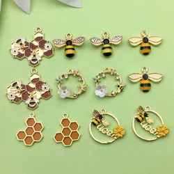 10/12pcs Enamel Bee, Flower, Honeycomb Charms Alloy Insect, Plant Pendants for DIY Bracelet Necklace Jewelry Making Accessories