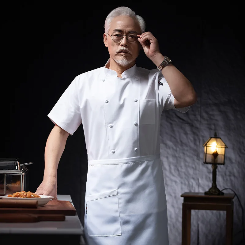 

Hotel Restaurant Kitchen Work Uniform Short Sleeve Chef Jacket Bakery Pastry Chef Summer White Kitchen Coat