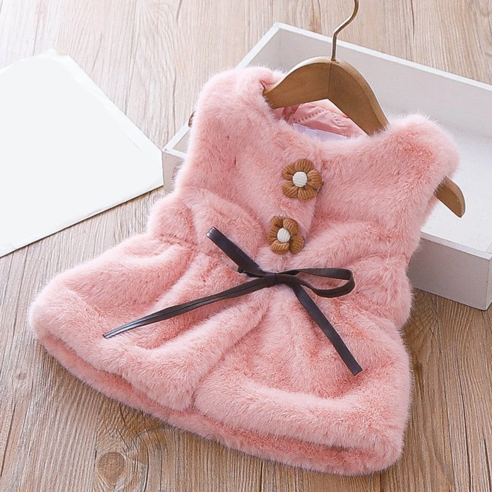 Baby Winter Clothes Flower Fur Vest Girls Jacket Fashion Autumn Winter Kids Fleece Collar Hooded Jackets Warm Wool Coats 아동외투