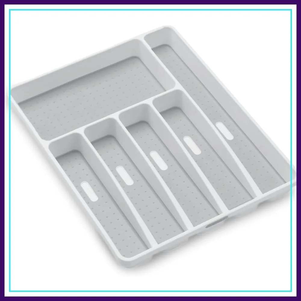 

6-Compartment Silverware Tray | Kitchen Drawer Organizer | Soft-Grip Lining & Non-Slip Rubber Feet | BPA-Free
