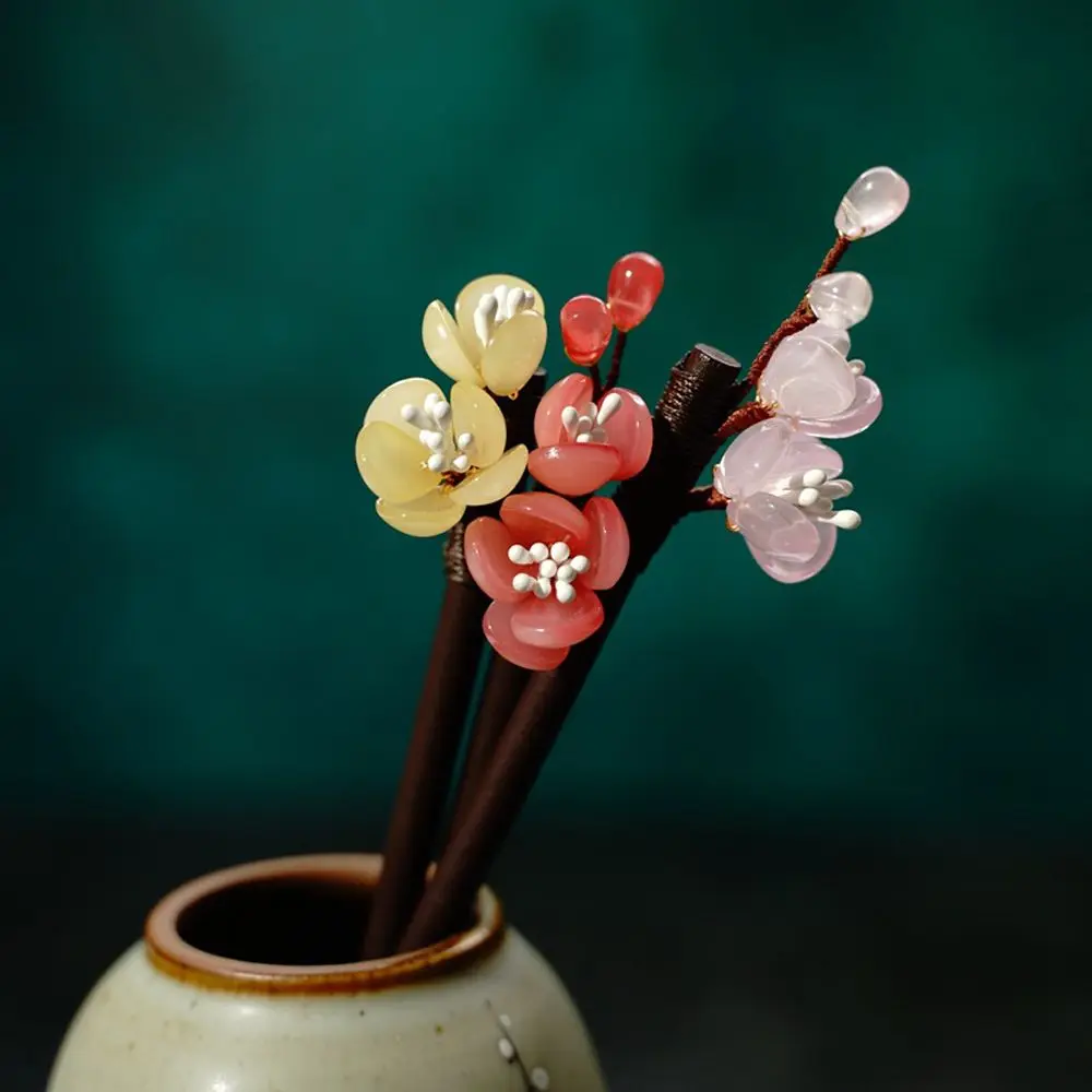 Hanfu Dress 1 Pc Glass Hair Clips Handmade Hair Fork Wooden Hairpin Hair Sticks