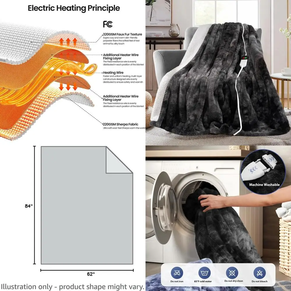 

Grey 8-Level Electric Sherpa Throw Blanket with Auto-Off, Overheat Protection & ETL Certified