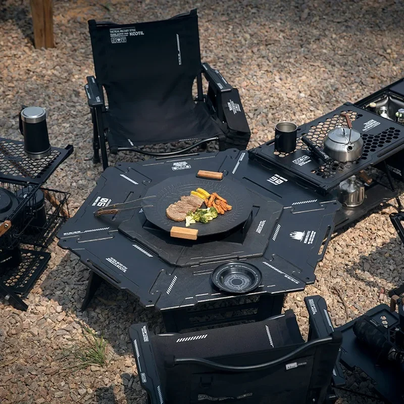 Outdoor hearth tactical wooden table, camping folding multi-functional combination table
