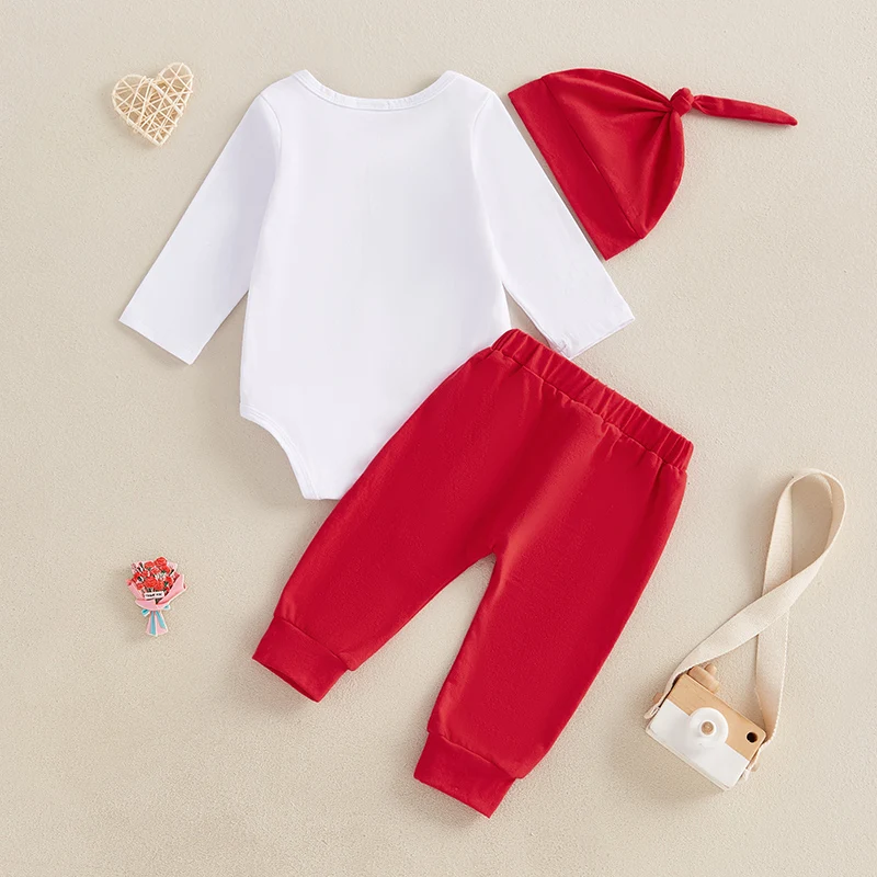 Baby Boy Valentine s Day Outfit Letter Print Long Sleeve Rompers and Elastic Pants Hat Set Spring 3 Piece Clothes