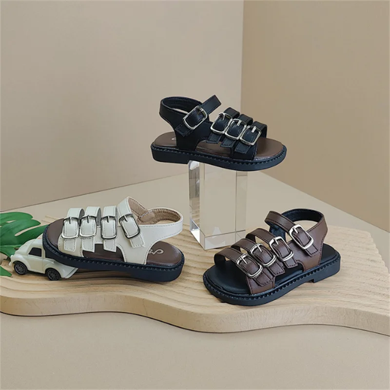 

2025 New Summer Baby Shoes Leather Buckle Design Boys Shoes Non-slip Fashion Toddler Kids Girls Sandals
