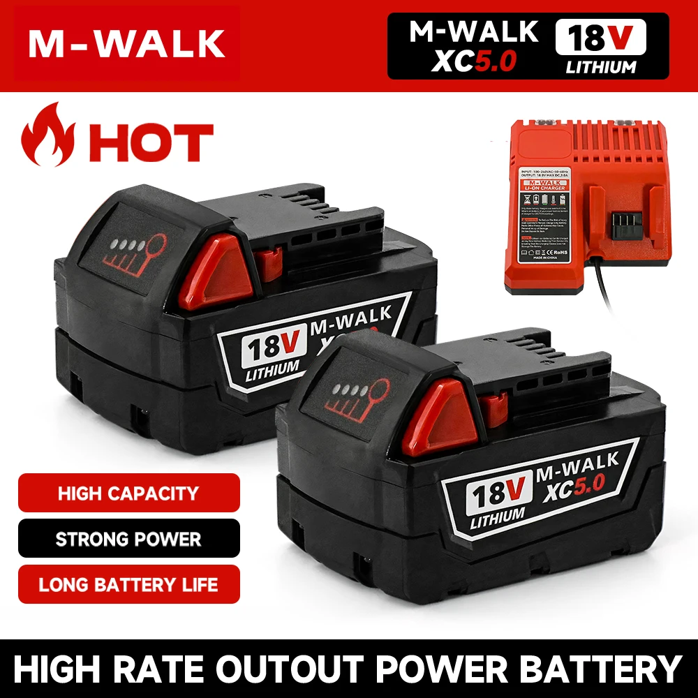 Rechargeable 18V Lithium Battery 5000mAh Capacity Indicator For milwaukee m18 battery pack Electric 
