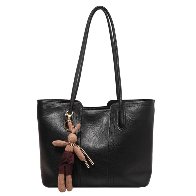 

Large capacity handbag for women, new commuting shoulder bag, soft leather simple and versatile tote bag, black, brown, white