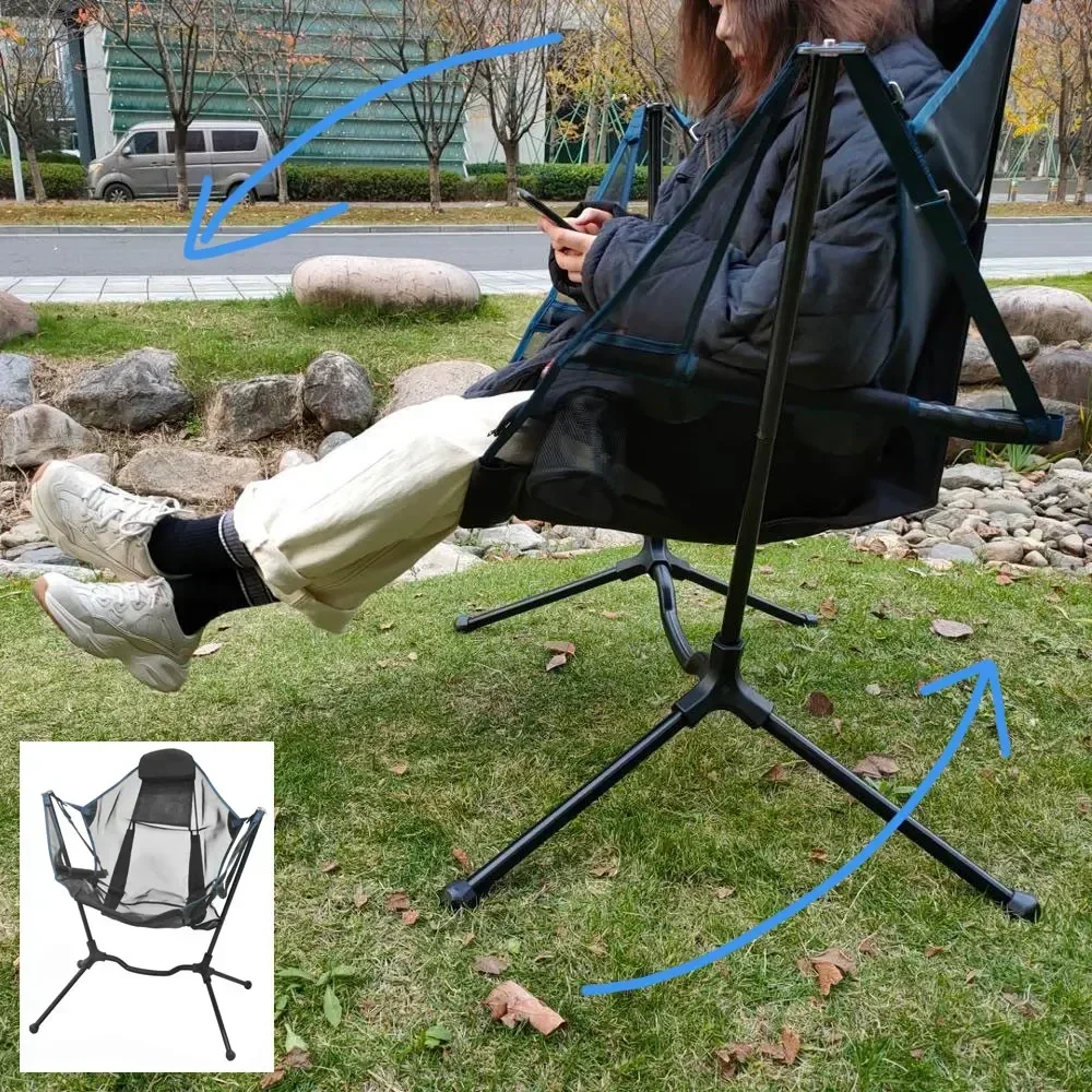 Custom Outdoor Garden High Load 150kg Folding Moon Swing Rocking Recliner Camping Chair