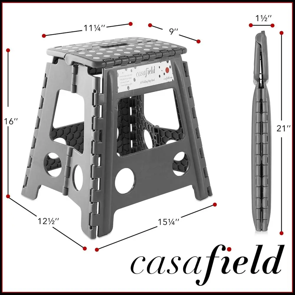 Gray 16 Portable Collapsible Step Stool with Handle- Ideal for Kitchen, Bathroom