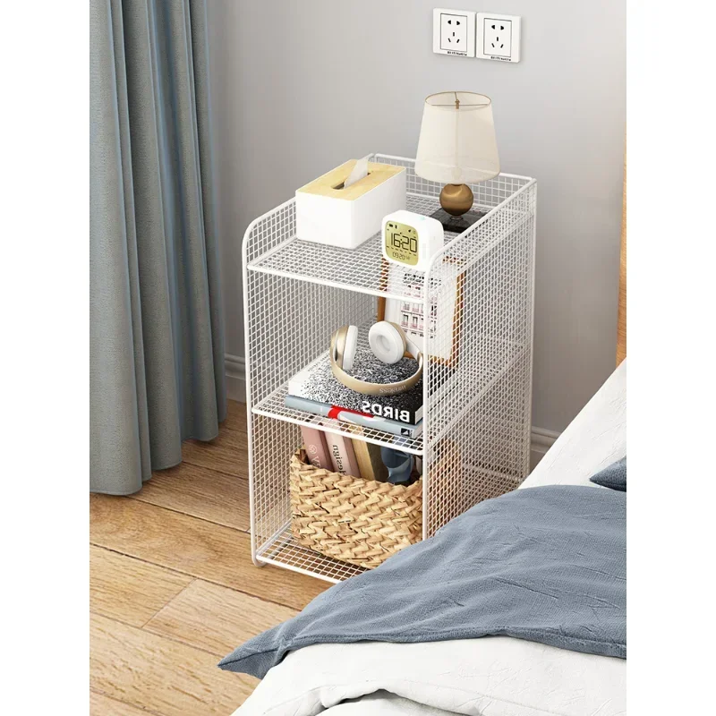 

Nordic Iron Art Sofa Side Table: Mini Coffee Table with Storage Rack Mobile Bedroom Side Cabinet for Living Room