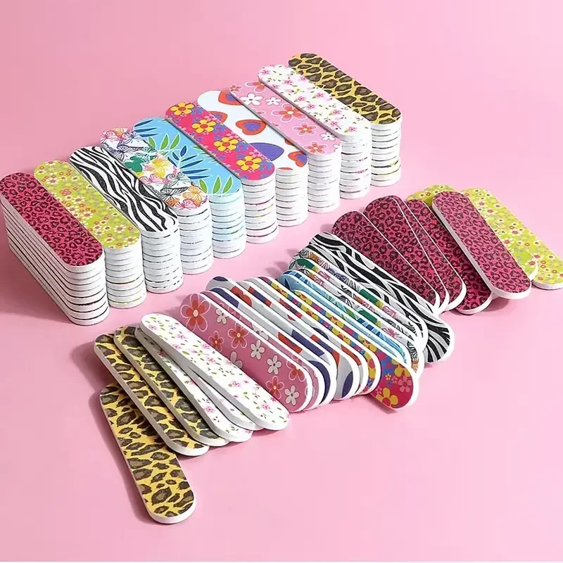 

50Pcs Nail Files Double Sided Boards Mini Fingernail Files Colorful Manicure Pedicure Tool