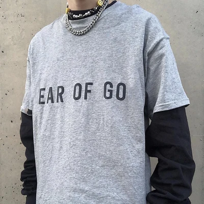 ERTY FOG Pure Cotton Oversized Short Sleeve T-Shirt with Chest Letter Embroidery Print Unisex Trendy Streetwear Summer Tee
