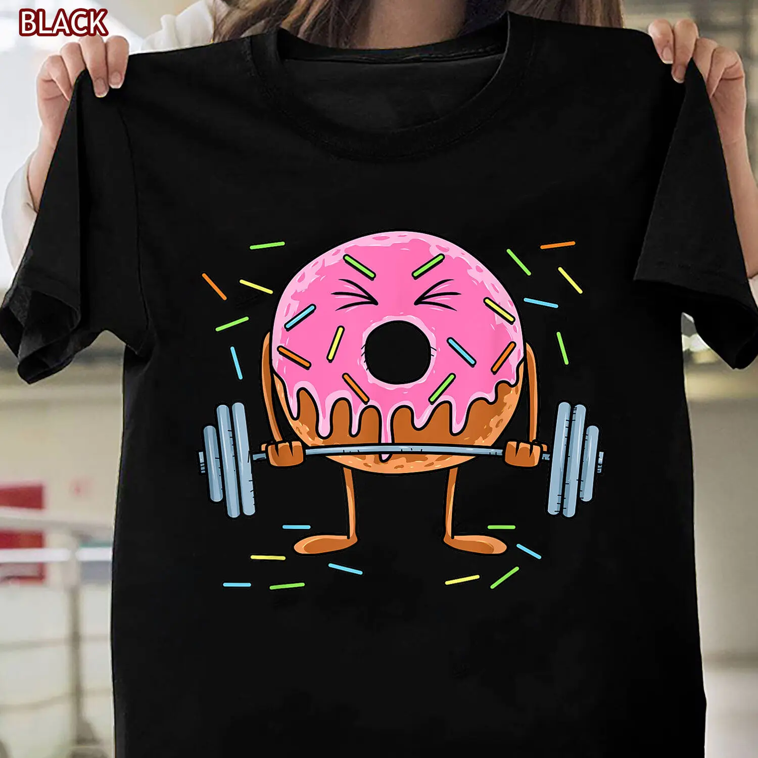 

Weightlifing Tee Gift, Funny Fitness Workout Gym Donut Lover T-Shirt Women Men