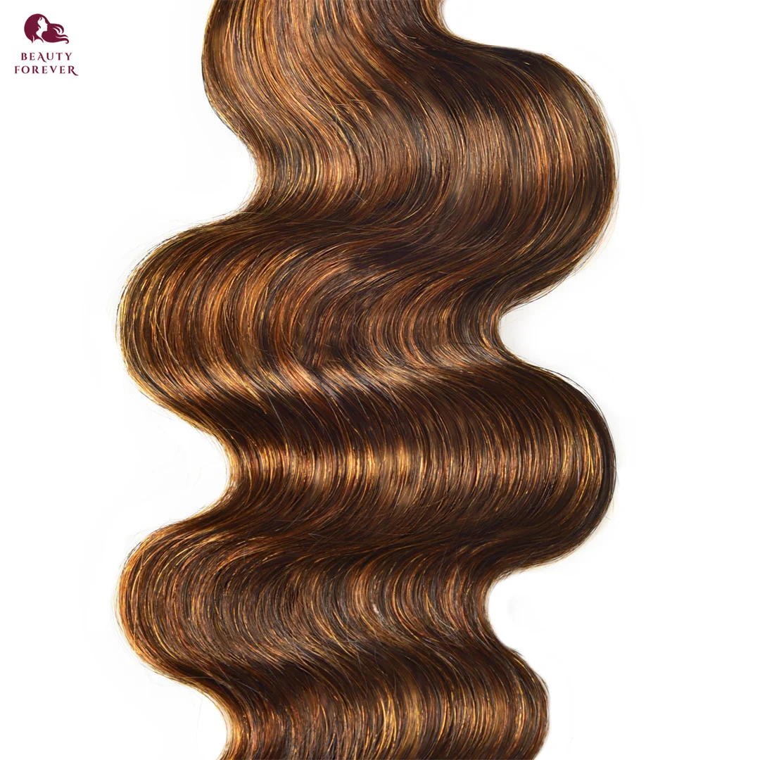 Beleza Forever-Body Wave Pacotes de cabelo humano com fecho, Balayage, colorido, 3PCs, 4x4 Lace Closure, # FB30