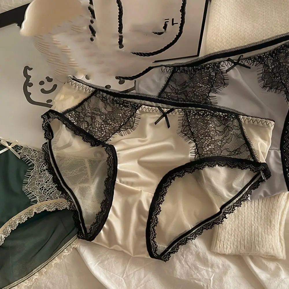 

Sexy Bow Lace Panties Comfortable Middle Waist Seamless Brief Breathable Cotton Crotch Underwear for Female Lingerie