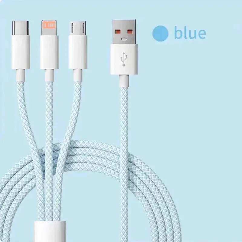 Cavo USB tipo C 6A 3 in 1 Cavi di ricarica super veloci da 66 W per Huawei Xiaomi Samsung Cavo dati Lightning OPPO per iPhone 1,2/2/3 M