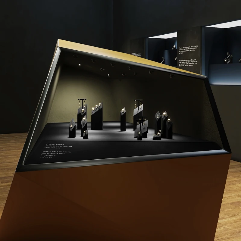 WoodTen alat peraga tampilan perhiasan kelas atas hitam serat mikro kalung cincin anting-anting pajangan rak tampilan perhiasan jendela berdiri