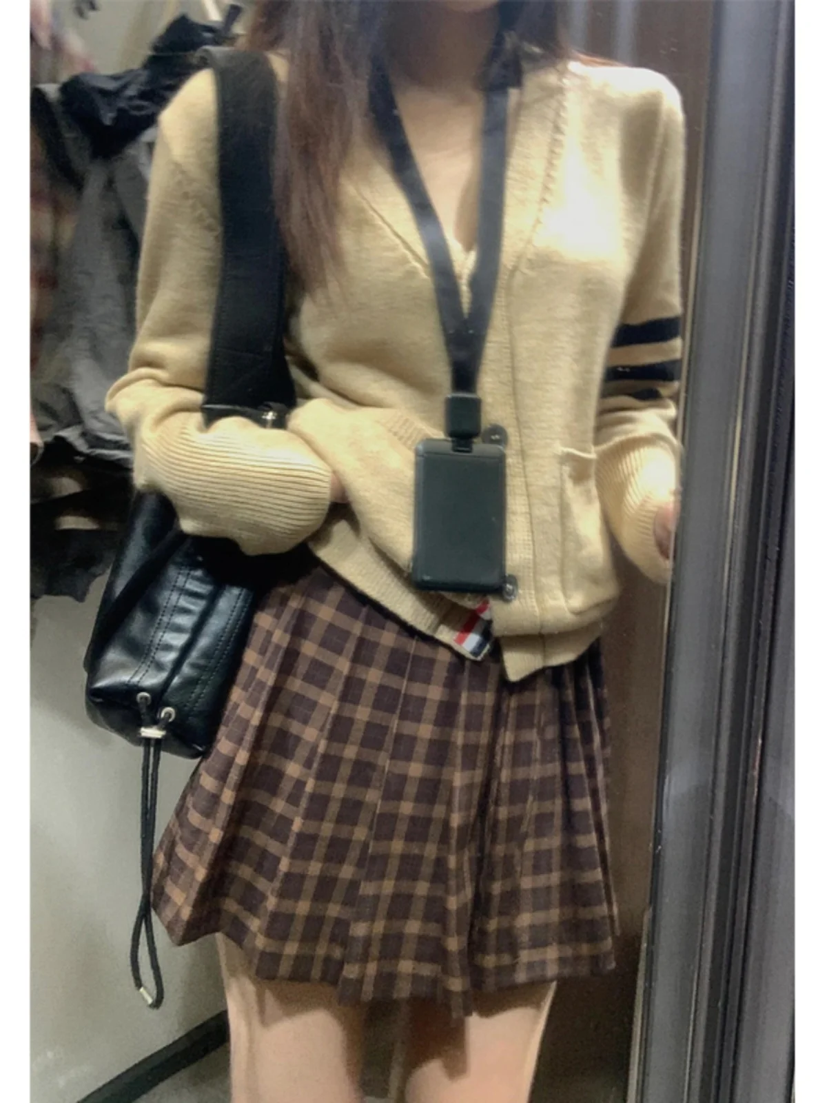 

Коричневая клетчатая юбка, осенне-зимняя женская милая плиссированная юбка, юбка-миди с узлом средней талии, другой материал