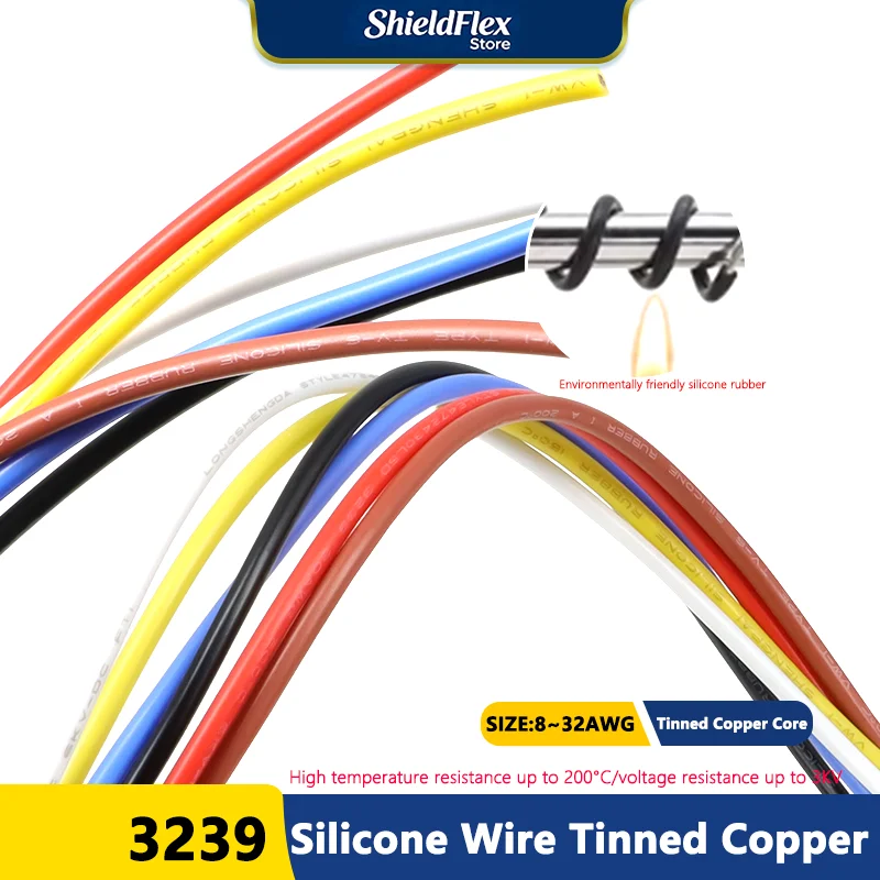 5M 3239 Silicone Wire Tinned Copper 32 30 28 26 24 22 20 18 16 14 12 10 8AWG 3KV DIY LED Electronic Cable Accessories Electrical